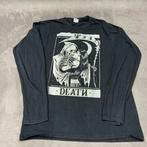 Port & company Black Death tarot card Graphic Long Sleeve Shirt top Mens M